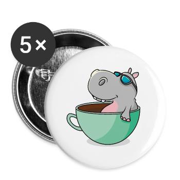 Hippo chills in his cup to cool off - Buttons large 2.2''/56 mm (5-pack) - white - Front