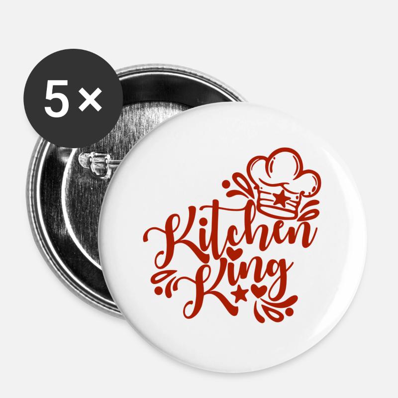 Kitchen King red - Buttons large 2.2''/56 mm (5-pack) - white