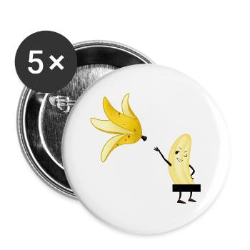 Banane nackt lustig Striptease - Buttons groß 56 mm (5er Pack) - Weiß - Vorne