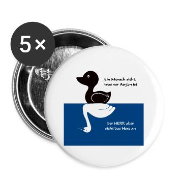 Ente Schwarn - Buttons groß 56 mm (5er Pack) - Weiß - Vorne