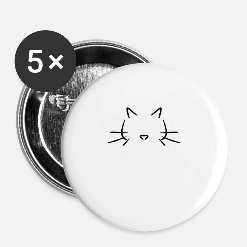 chat - Lot de 5 grands badges (56 mm) - blanc