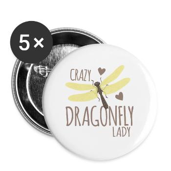 Crazy dragonfly lady - Buttons large 2.2''/56 mm (5-pack) - white - Front