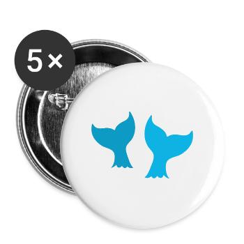 zwei Wal Delfin oder Meerjungfrau Schwänze - Buttons groß 56 mm (5er Pack) - Weiß - Vorne