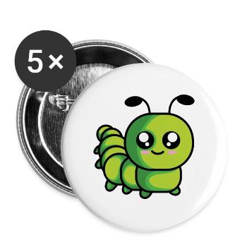 Raupe in grün | süßes Geschenk - Buttons groß 56 mm (5er Pack) - Weiß - Vorne