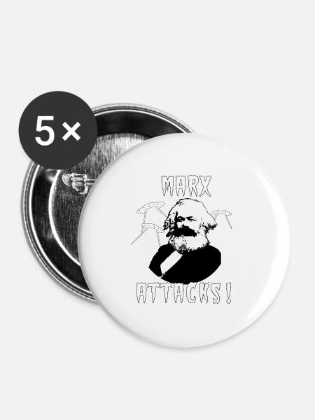MARX-ANGRIFFE! - Buttons groß 56 mm (5er Pack) - Weiß