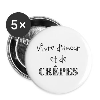 Vivre d'amour et de crêpes - Lot de 5 grands badges (56 mm) - blanc - Devant