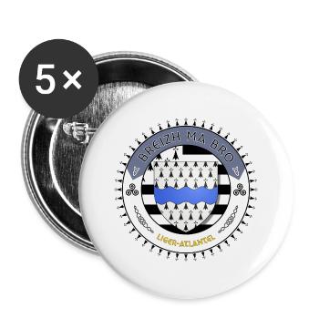 Logo Breizh ma bro blason Loire-Atlantique - Lot de 5 grands badges (56 mm) - blanc - Devant