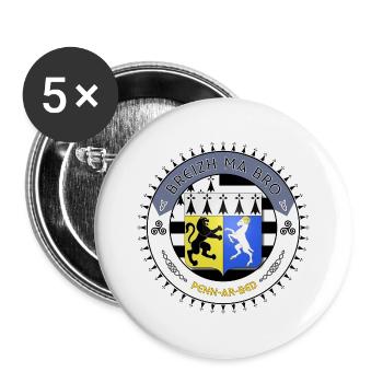 Logo Breizh ma bro blason Finistère - Lot de 5 grands badges (56 mm) - blanc - Devant