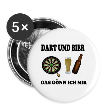 Dart und Bier - Buttons groß 56 mm (5er Pack) - Weiß - Vorne
