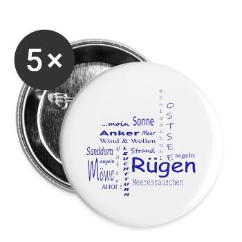 Rügen Ostsee Anker Möwe Ahoi! Sonne ...moin blau - Buttons groß 56 mm (5er Pack) - Weiß - Vorne