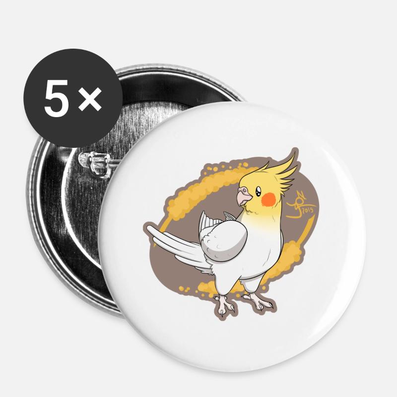 Cockatiel Lutino - Buttons large 2.2''/56 mm (5-pack) - white