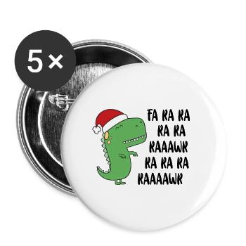 Merry Christmas Dino Dinosaurier Weihnachten - Buttons groß 56 mm (5er Pack) - Weiß - Vorne