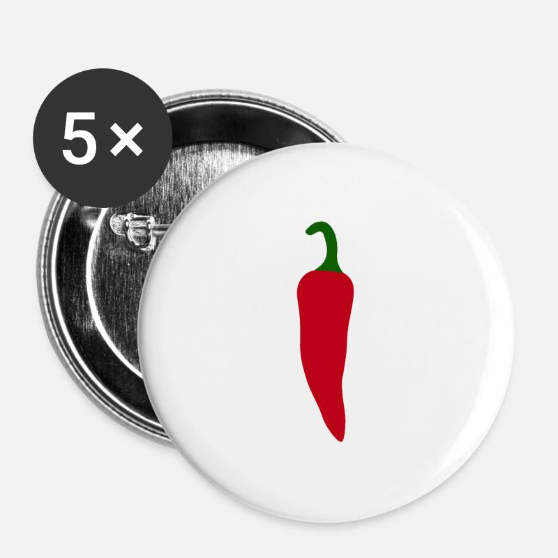 Chili-Pfeffer - Buttons groß 56 mm (5er Pack) - Weiß