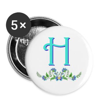 flower blue h - Buttons large 2.2''/56 mm (5-pack) - white - Front