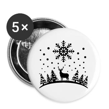 Hiver - Cerf, forêt et neige - Lot de 5 grands badges (56 mm) - blanc - Devant