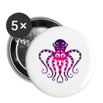 Cadeau de tatouage tribal Kraken pieuvre Maori - Lot de 5 grands badges (56 mm) - blanc - Devant