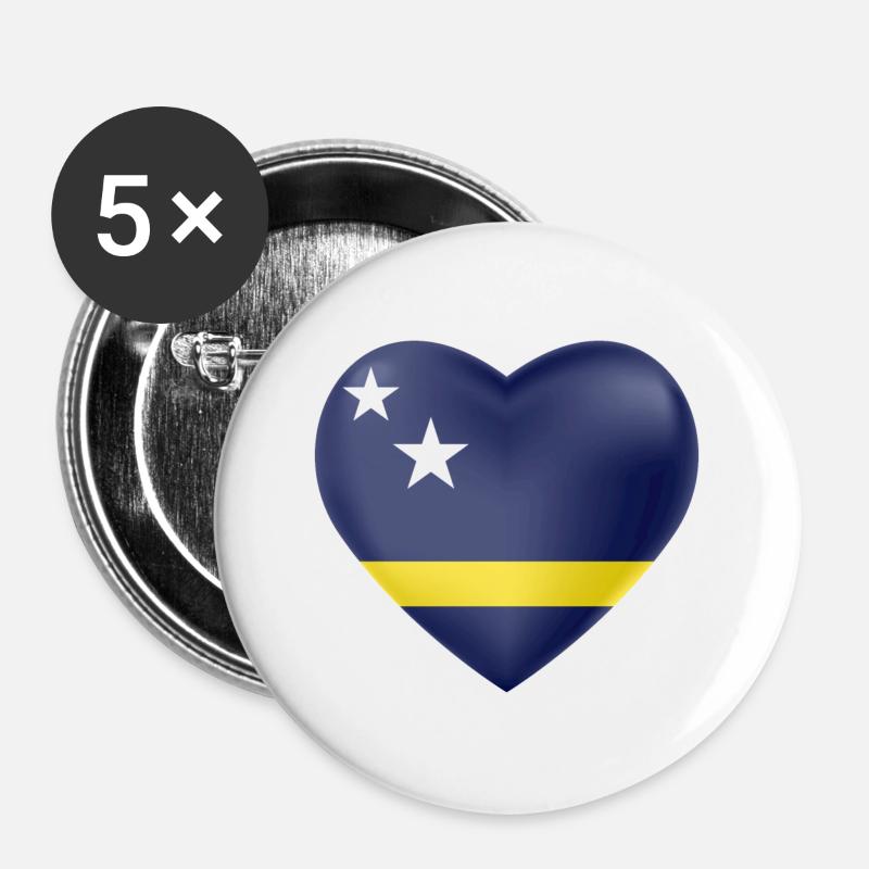 Curaçao heart - Buttons large 2.2''/56 mm (5-pack) - white