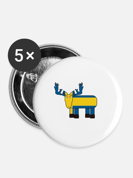 Schwedischer Elch - Buttons groß 56 mm (5er Pack) - Weiß