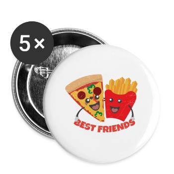 Best Friends Pizza und Pommes Lustiges Geschenk - Buttons groß 56 mm (5er Pack) - Weiß - Vorne