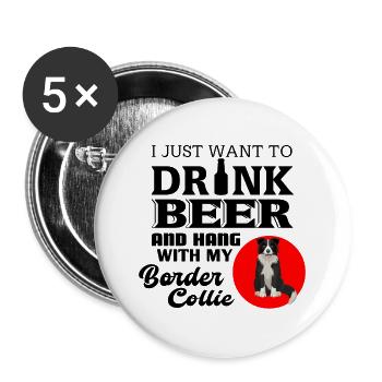 Border Collie - Buttons groß 56 mm (5er Pack) - Weiß - Vorne