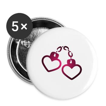 Handschelle Herz - Buttons groß 56 mm (5er Pack) - Weiß - Vorne