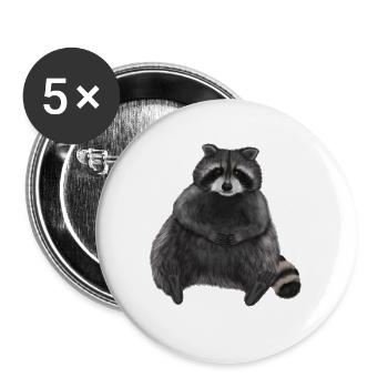 Sitzender entspannter Waschbär - Buttons groß 56 mm (5er Pack) - Weiß - Vorne