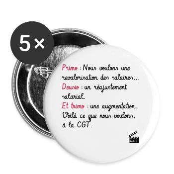 Primo Deusio Trimo - CGT - Les Inconnus - Culte ! - Lot de 5 grands badges (56 mm) - blanc - Devant