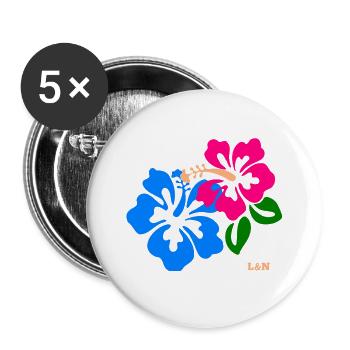 T-shirt with blue and pink hibiscus brand L&N - Buttons large 2.2''/56 mm (5-pack) - white - Front
