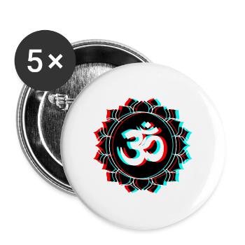 Om Goa 3d effect lettering lotus flower - Buttons large 2.2''/56 mm (5-pack) - white - Front