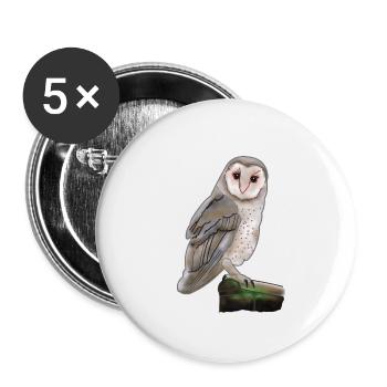 Eule - Buttons groß 56 mm (5er Pack) - Weiß - Vorne