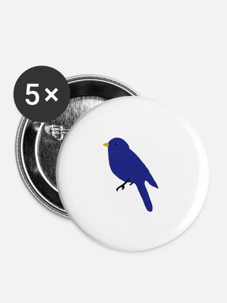 Blauer Vogel - Buttons groß 56 mm (5er Pack) - Weiß