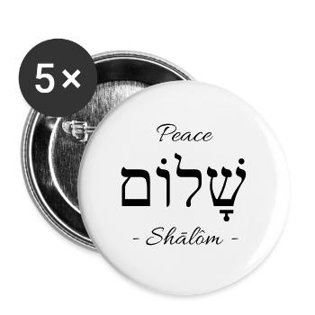 Peace - Friede - Shalom - Hebräisch - Buttons groß 56 mm (5er Pack) - Weiß - Vorne