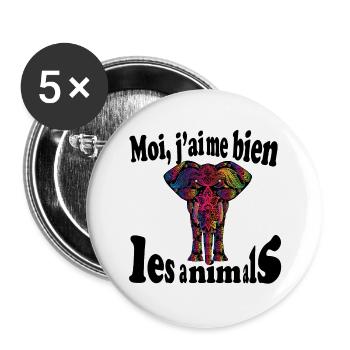 Moi, j aime bien les animals..elephant multicolore - Lot de 5 grands badges (56 mm) - blanc - Devant