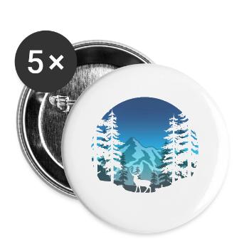 Hirsch im Wald (rund/blau) - Buttons groß 56 mm (5er Pack) - Weiß - Vorne