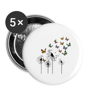 Pusteblume und Schmetterlinge - Buttons groß 56 mm (5er Pack) - Weiß - Vorne