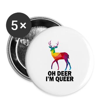 Oh cerf je suis gay Queer LGBT Pride Month Gay - Lot de 5 grands badges (56 mm) - blanc - Devant