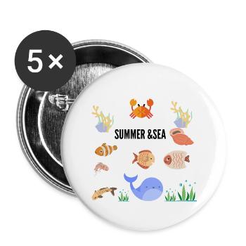 ÉTÉ & MER - Lot de 5 grands badges (56 mm) - blanc - Devant