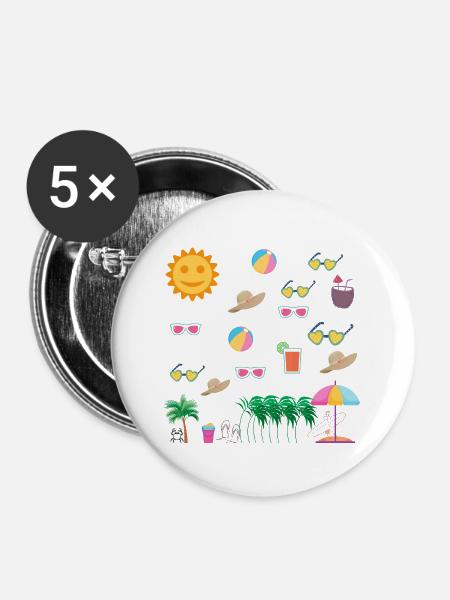 SOMMERURLAUB - Buttons groß 56 mm (5er Pack) - Weiß
