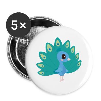 paon - Lot de 5 grands badges (56 mm) - blanc - Devant