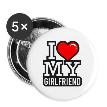 Couples I love my Girlfriend Partnerlook cadeau - Lot de 5 grands badges (56 mm) - blanc - Devant
