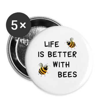 Bienen - Das Leben ist besser mit Bienen - Buttons groß 56 mm (5er Pack) - Weiß - Vorne
