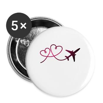 Flugzeug Flieger mit Herz Pilot Reisen Geschenk - Buttons groß 56 mm (5er Pack) - Weiß - Vorne