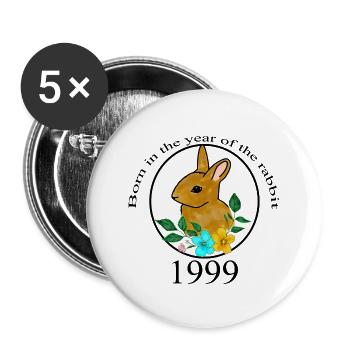 Born 1999 year rabbit zodiac Chinese - Buttons large 2.2''/56 mm (5-pack) - white - Front