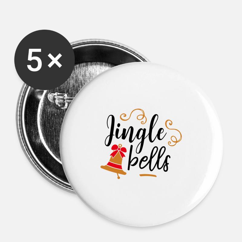 Jingle Bells - Buttons large 2.2''/56 mm (5-pack) - white