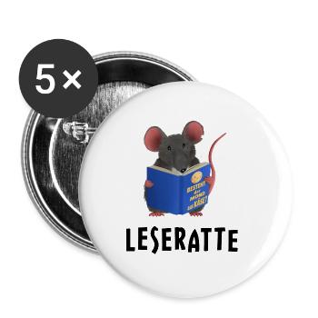 Leseratte / Bücherwurm - Buttons groß 56 mm (5er Pack) - Weiß - Vorne