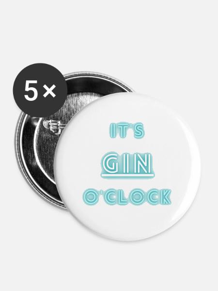 It's Gin o'clock | Gin - Buttons groß 56 mm (5er Pack) - Weiß