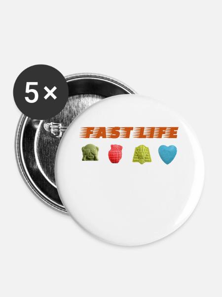 Fast Life - Ecstasy - Buttons groß 56 mm (5er Pack) - Weiß