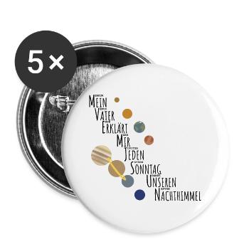 Sonnensystem Merksatz - Planeten - Weltraum - Buttons groß 56 mm (5er Pack) - Weiß - Vorne