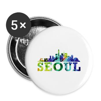 Seoul Skyline Impression Korea Souvenir Gift - Buttons large 2.2''/56 mm (5-pack) - white - Front