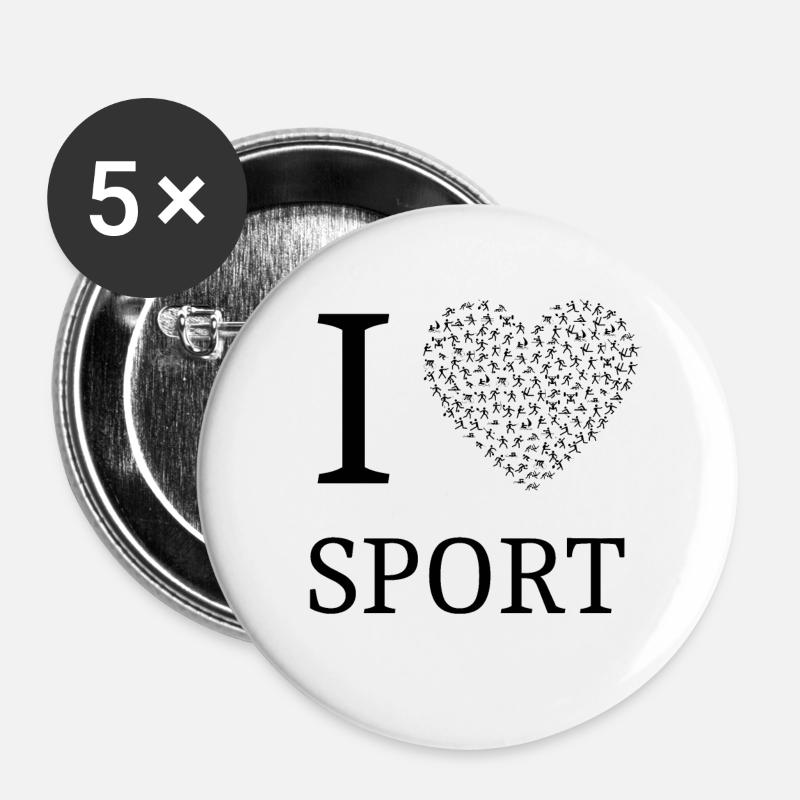 I love sport - Buttons large 2.2''/56 mm (5-pack) - white